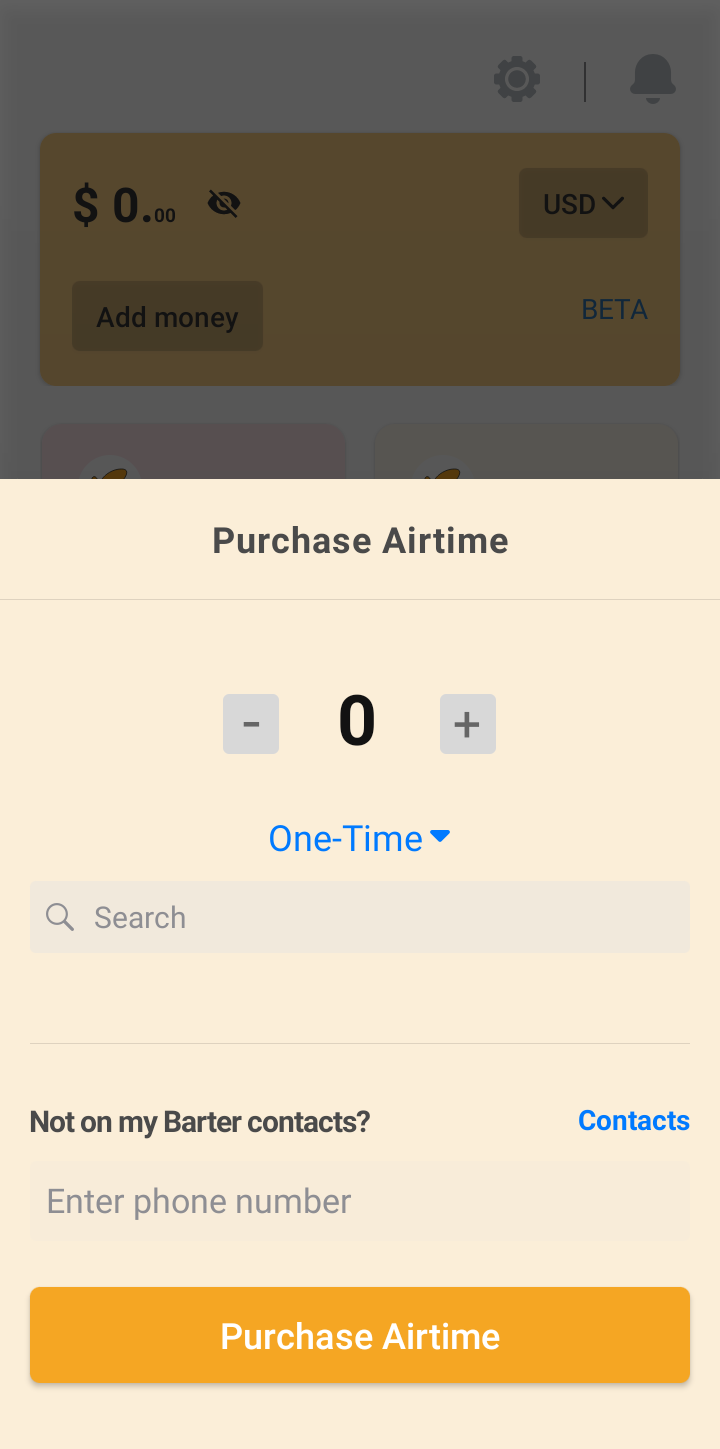  Barter Purchase Airtime user flow UI screenshot