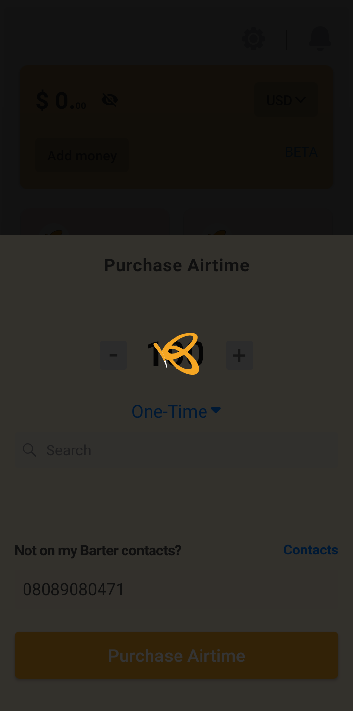  Barter Purchase Airtime user flow UI screenshot