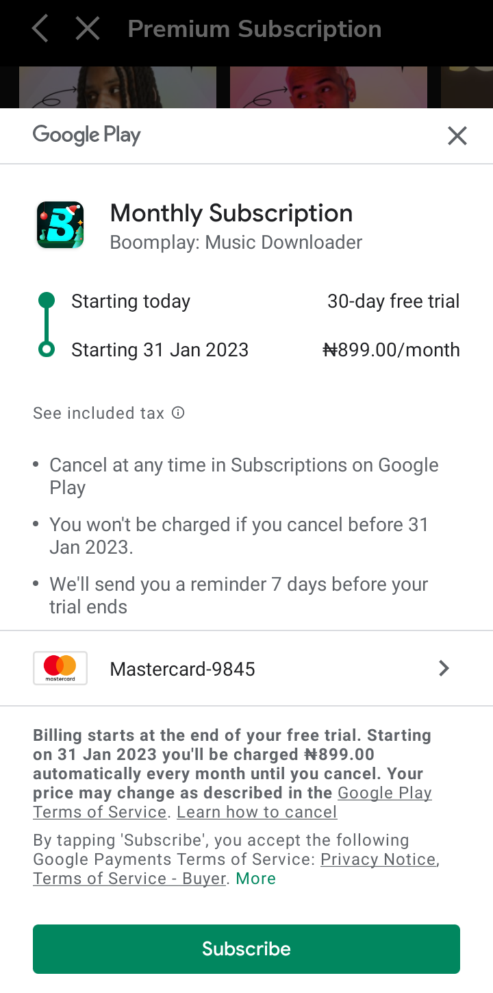  Boomplay Paywall and Subscription user flow UI screenshot