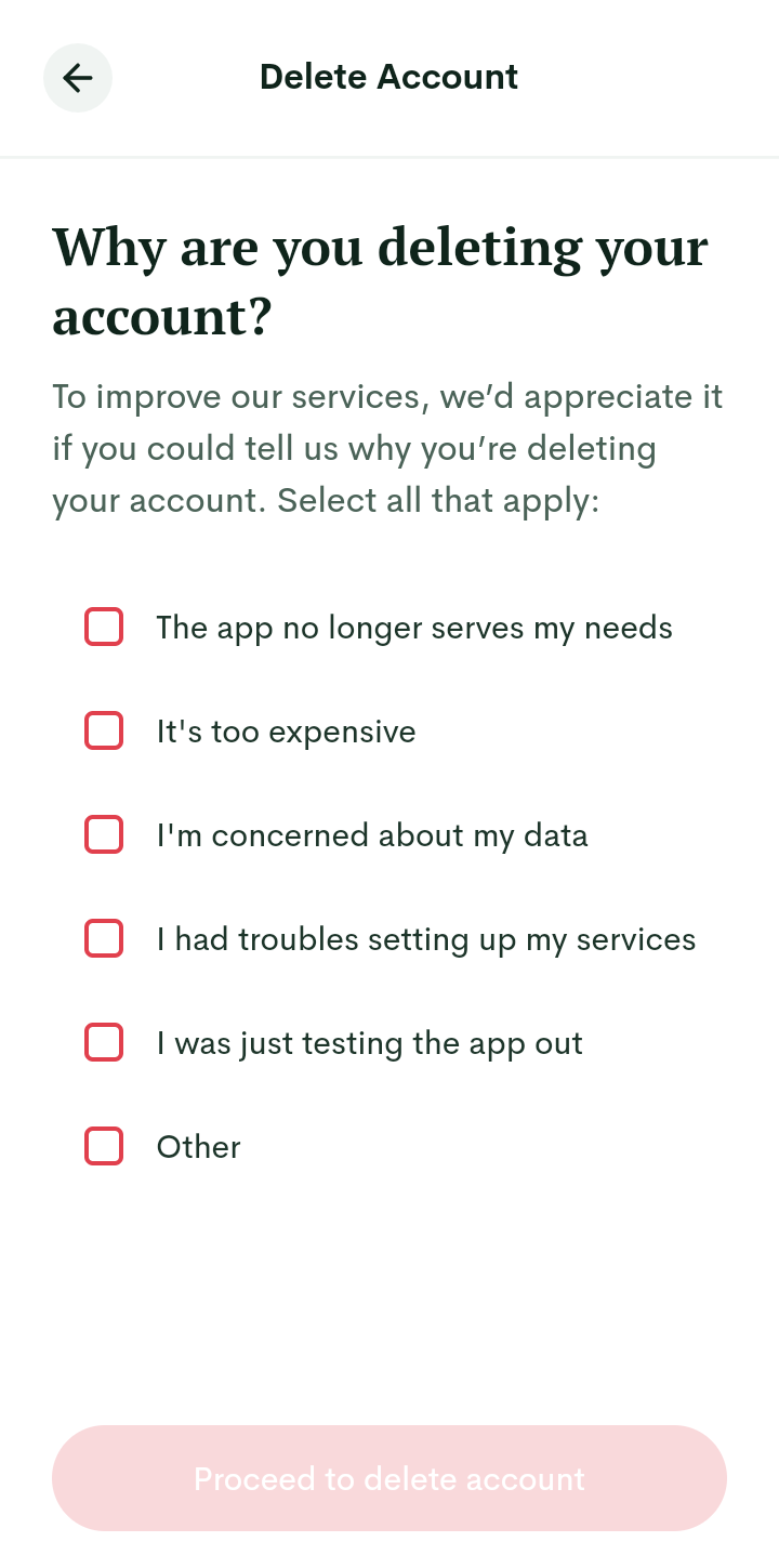  Edenlife Deleting Account user flow UI screenshot