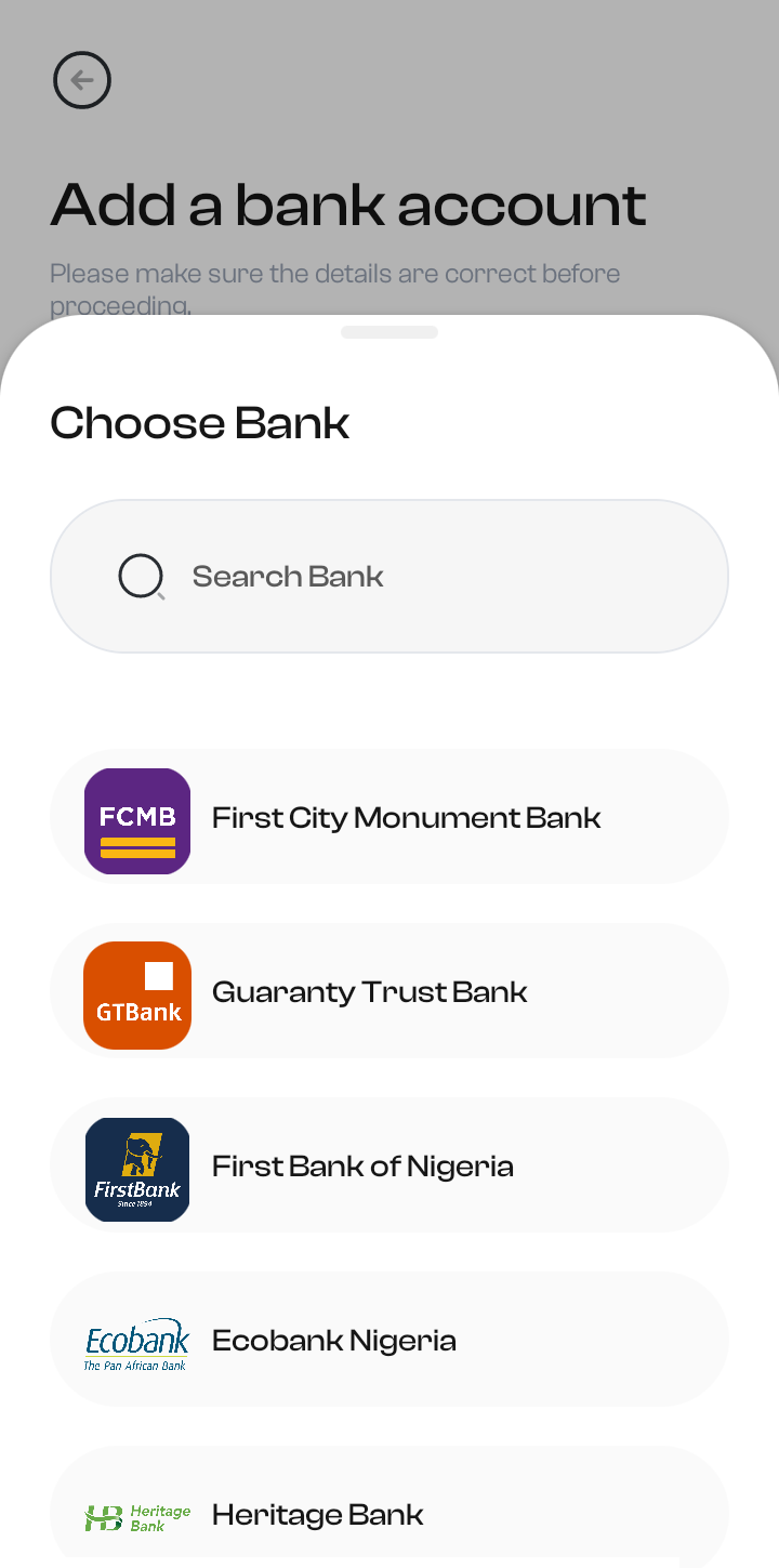 Fluidcoins Add Bank Account user flow UI screenshot