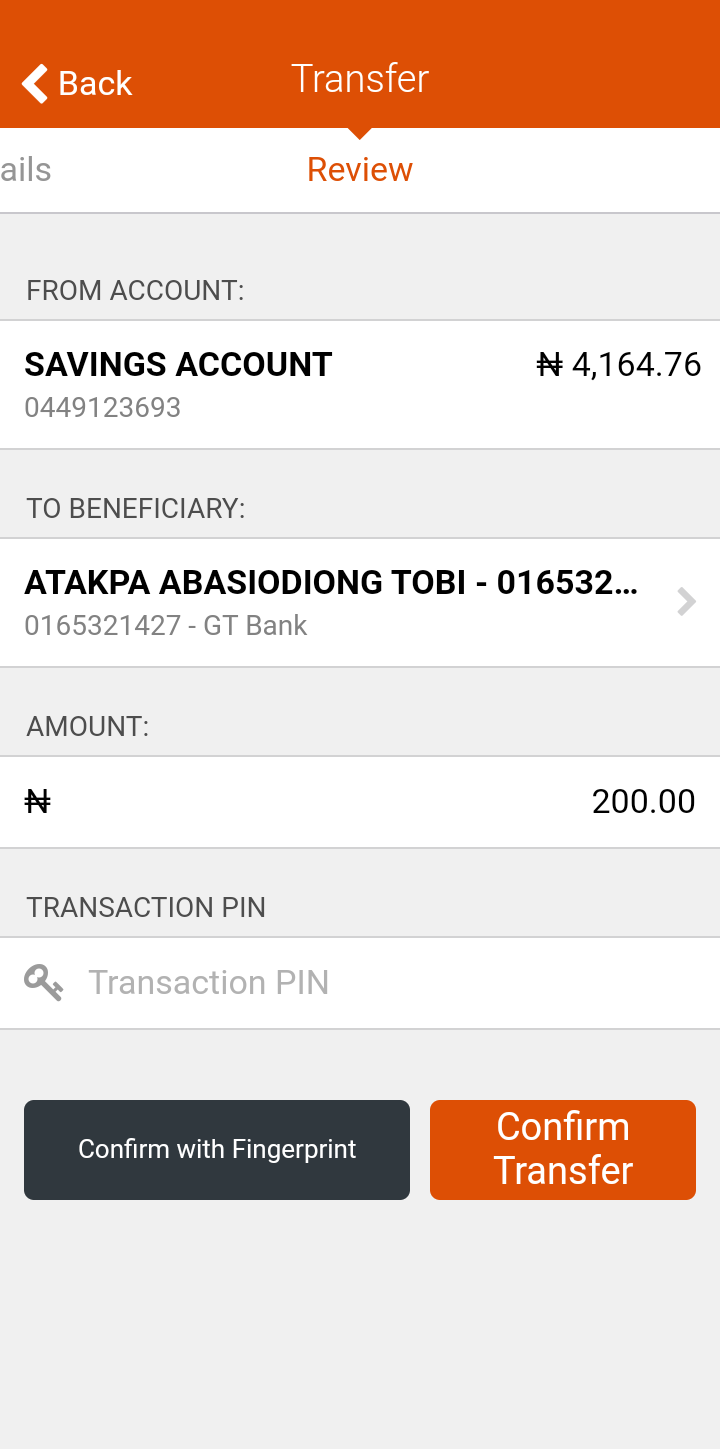  Gtbank Send Money  ui screens